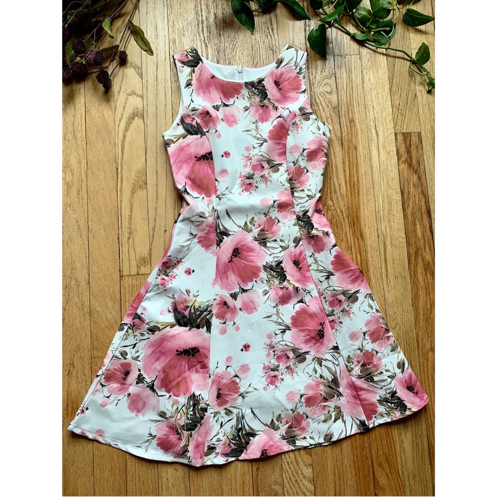 Pleated A-Line Floral Dress